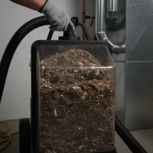 close-up shot of collected ductwork debris