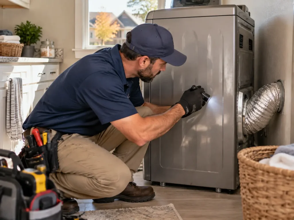 Dryer vent inspection behind dryer